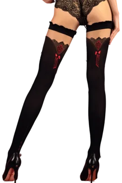 Ballerina Strümpfe & Co. * beige schwarze Stockings mit rotem Muster