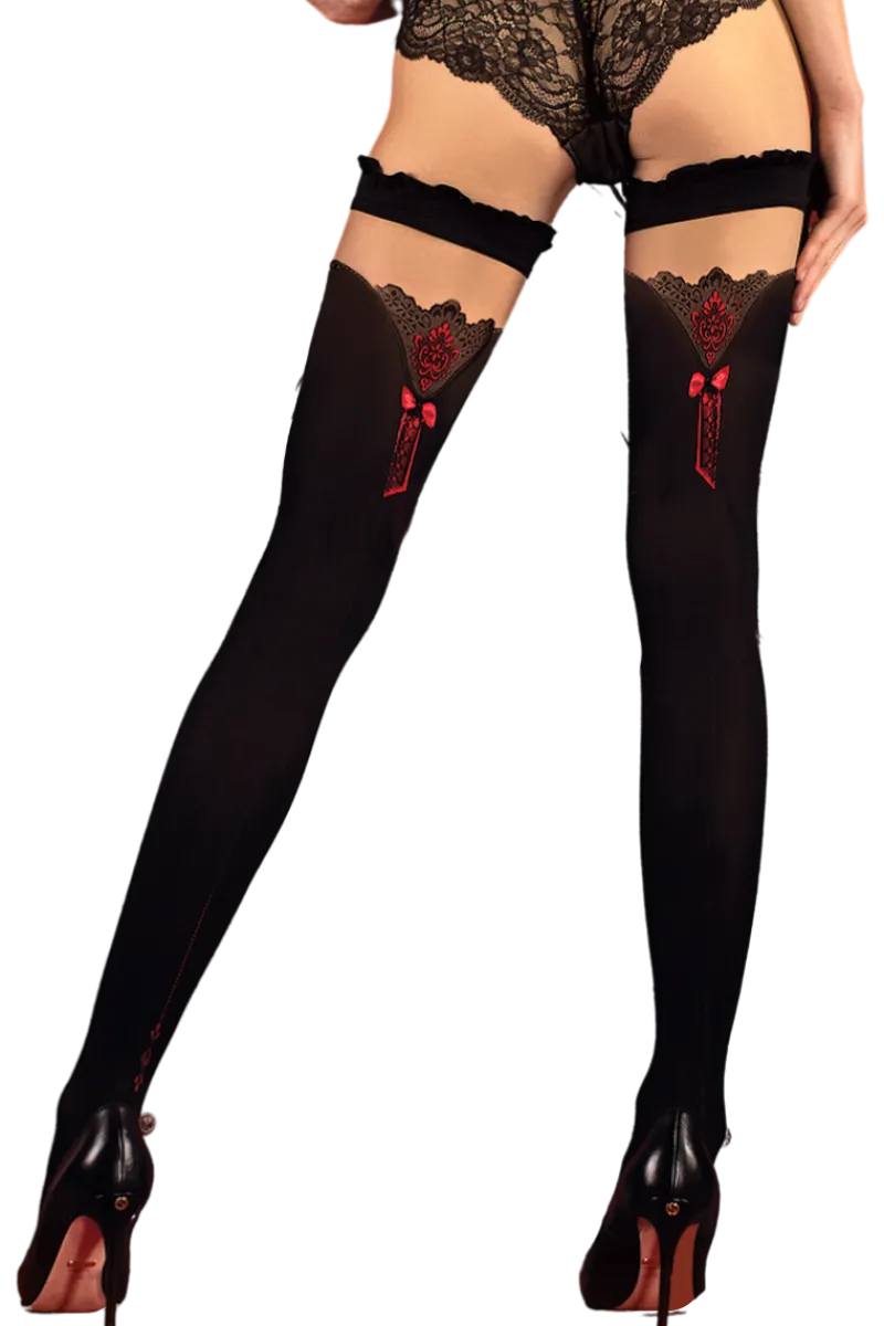 Ballerina Strümpfe & Co. * beige schwarze Stockings mit rotem Muster