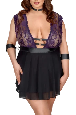 Cottelli Collection Plus Size Negligee & Babydoll * Bondage Babydoll Plus Size lila schwarz