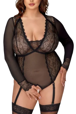 Cottelli Collection Plus Size Bodys * Langarm-Strapsbody schwarz Plus Size