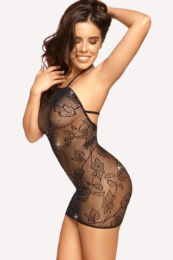 Fantasy by Cottelli Sexy Kleider|Bodystockings & Netz * Mini-Netzkleid mit Ranken
