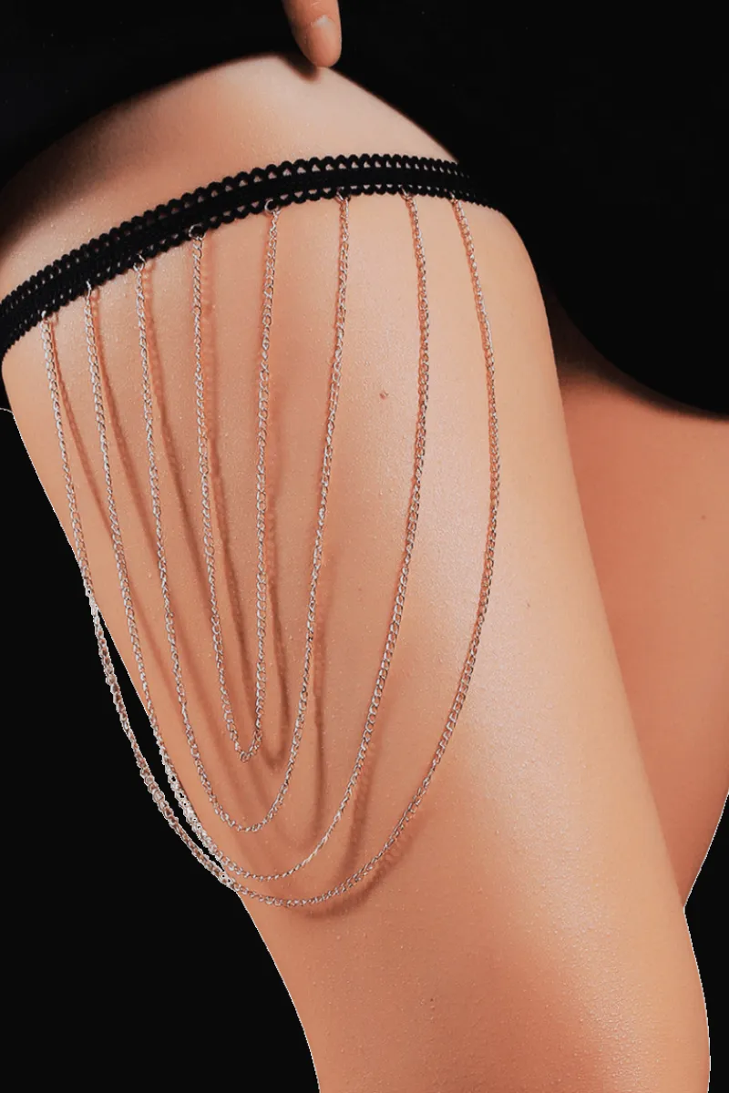 Liebeslust Körperschmuck|Harness * Oberschenkelschmuck - 4 Ketten - silber