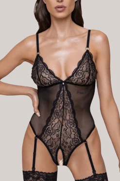 Cottelli Collection Bodys * Ouvert Body it pitze und Tü chwarz