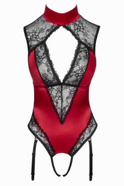 Cottelli Collection Bodys * Ouvert-Body rot schwarz mit Spitze