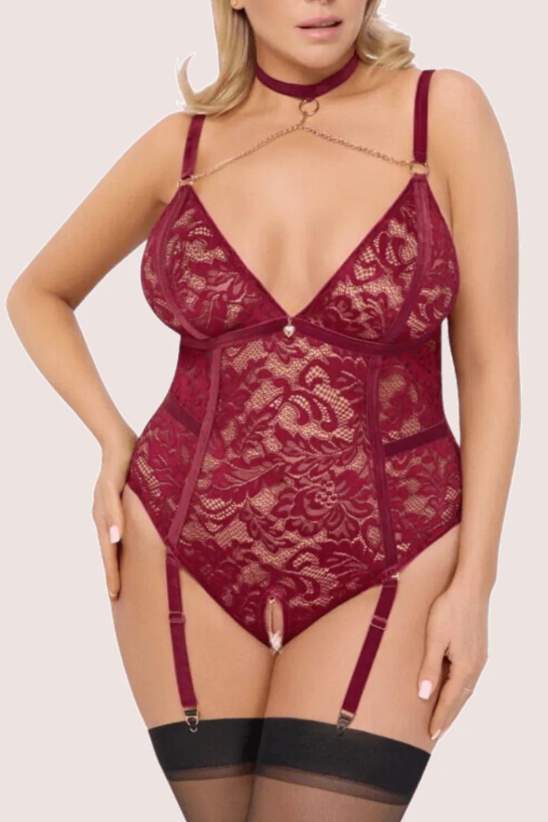Cottelli Collection Plus Size Bodys * Ouvert Spitzen-Strapsbody in rot Plus Size