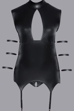 Cottelli Collection Plus Size Strapscorsagen|Kinky * schwarzes Bondage Wetlook Strapshemd Plus Size