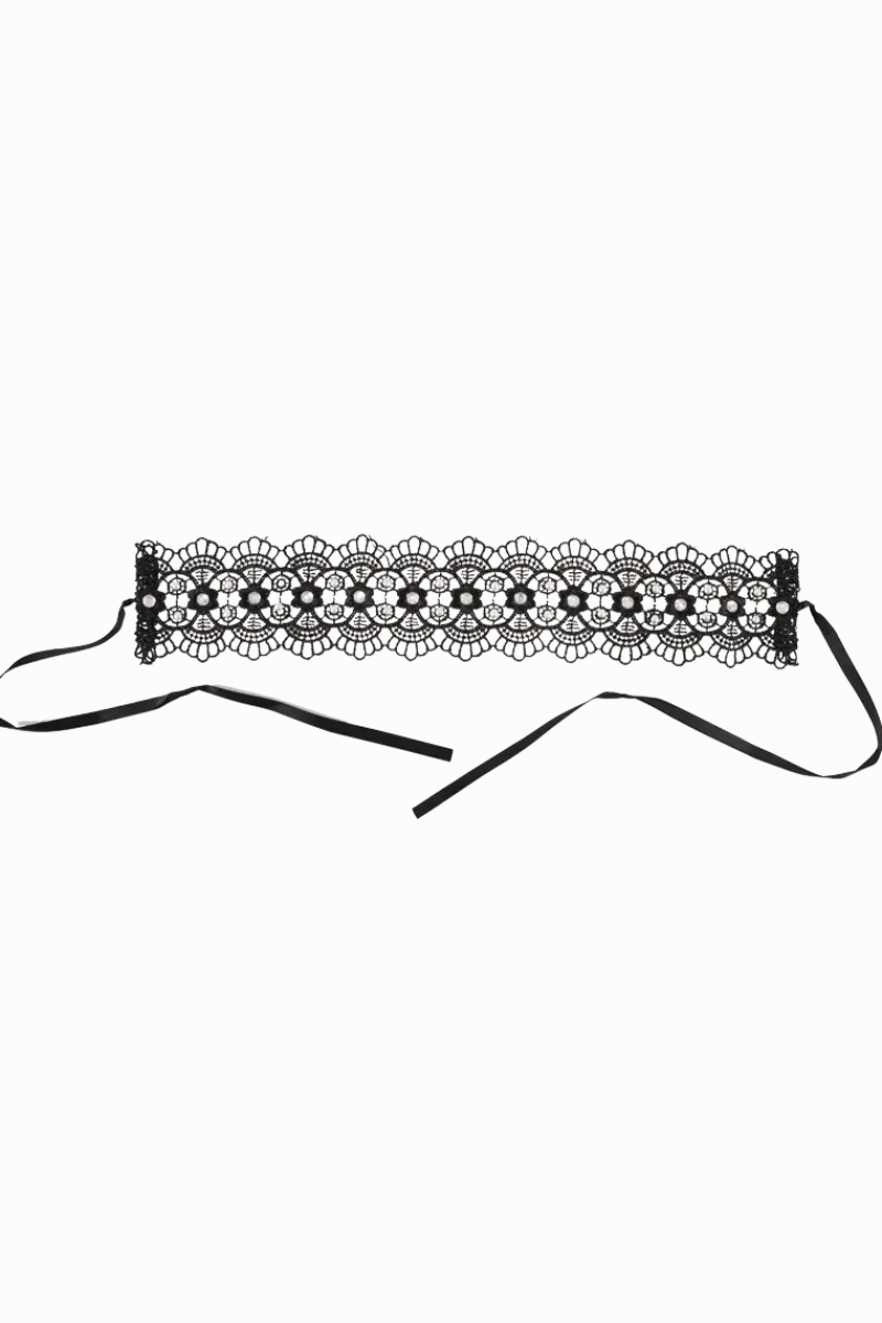 Cottelli Collection Körperschmuck * Spitzenhalsband mit Perlen und Strasssteinen