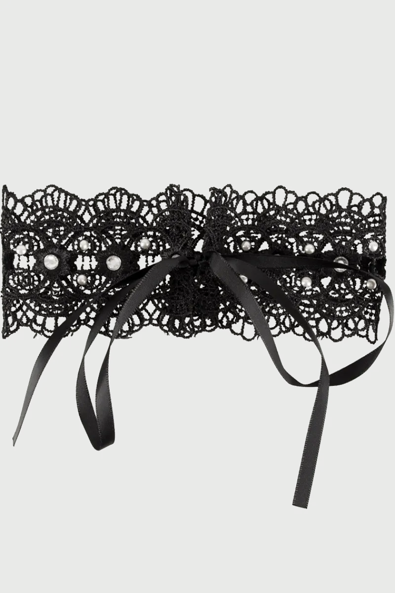Cottelli Collection Körperschmuck * Spitzenhalsband mit Perlen und Strasssteinen