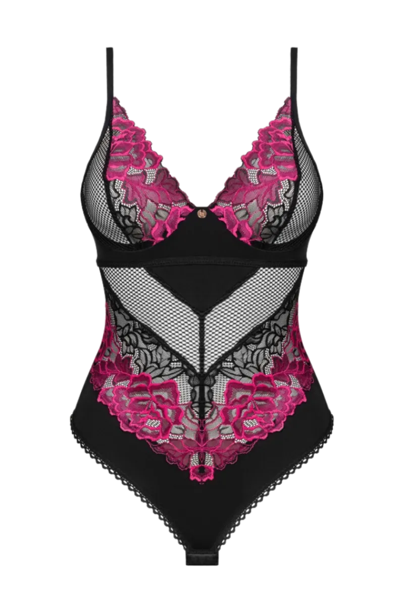 Obsessive Bodys * Spitzenstringbody schwarz pink