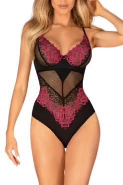 Obsessive Bodys * Spitzenstringbody schwarz pink