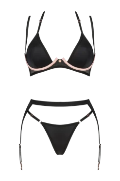 Obsessive Reizwäsche Sets * 3tlg. Dessous Set beige schwarz