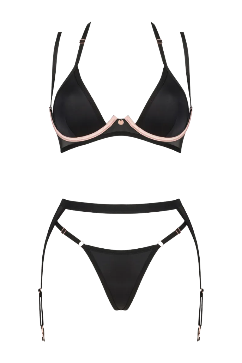 Obsessive Reizwäsche Sets * 3tlg. Dessous Set beige schwarz