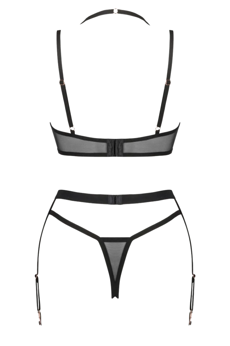 Obsessive Reizwäsche Sets * 3tlg. Dessous Set beige schwarz