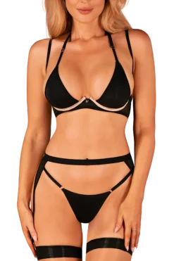 Obsessive Reizwäsche Sets * 3tlg. Dessous Set beige schwarz