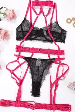 Liebeslust Reizwäsche Sets|Neon Dessous * 3tg. Deou et fuchia chwarz