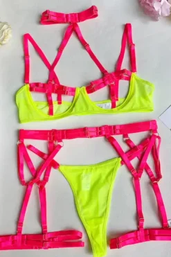Liebeslust Reizwäsche Sets|Neon Dessous * 4tg. Deou et it Bändern - neon