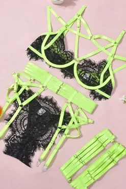 Liebeslust Reizwäsche Sets|Neon Dessous * 4tg. Deou et it Netz chwarz neon