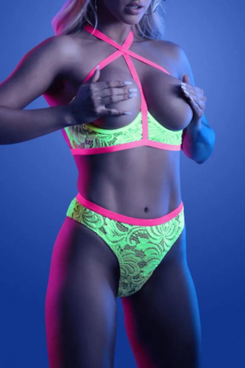 Glow Fantasy Lingerie Reizwäsche Sets|Neon Dessous * 2tlg. Dessous Set neon