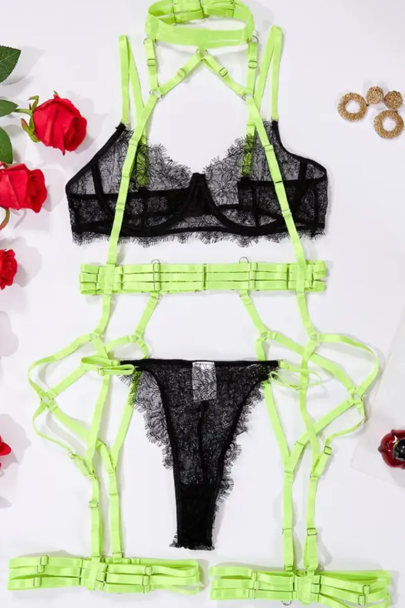 Liebeslust Reizwäsche Sets|Neon Dessous * 3tg. Deou et neon chwarz