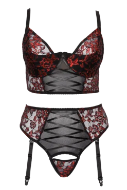 Cottelli Collection Plus Size Reizwäsche Sets * 2tlg. Dessous Set Plus Size rot schwarz