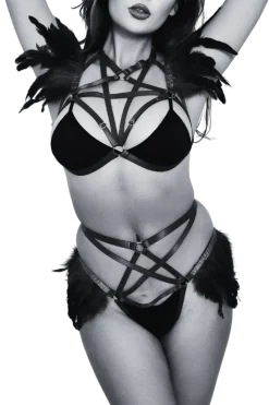 Liebeslust Harness * 2tlg. Harness Set schwarz mit Federn