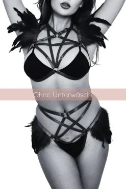Liebeslust Harness * 2tlg. Harness Set schwarz mit Federn