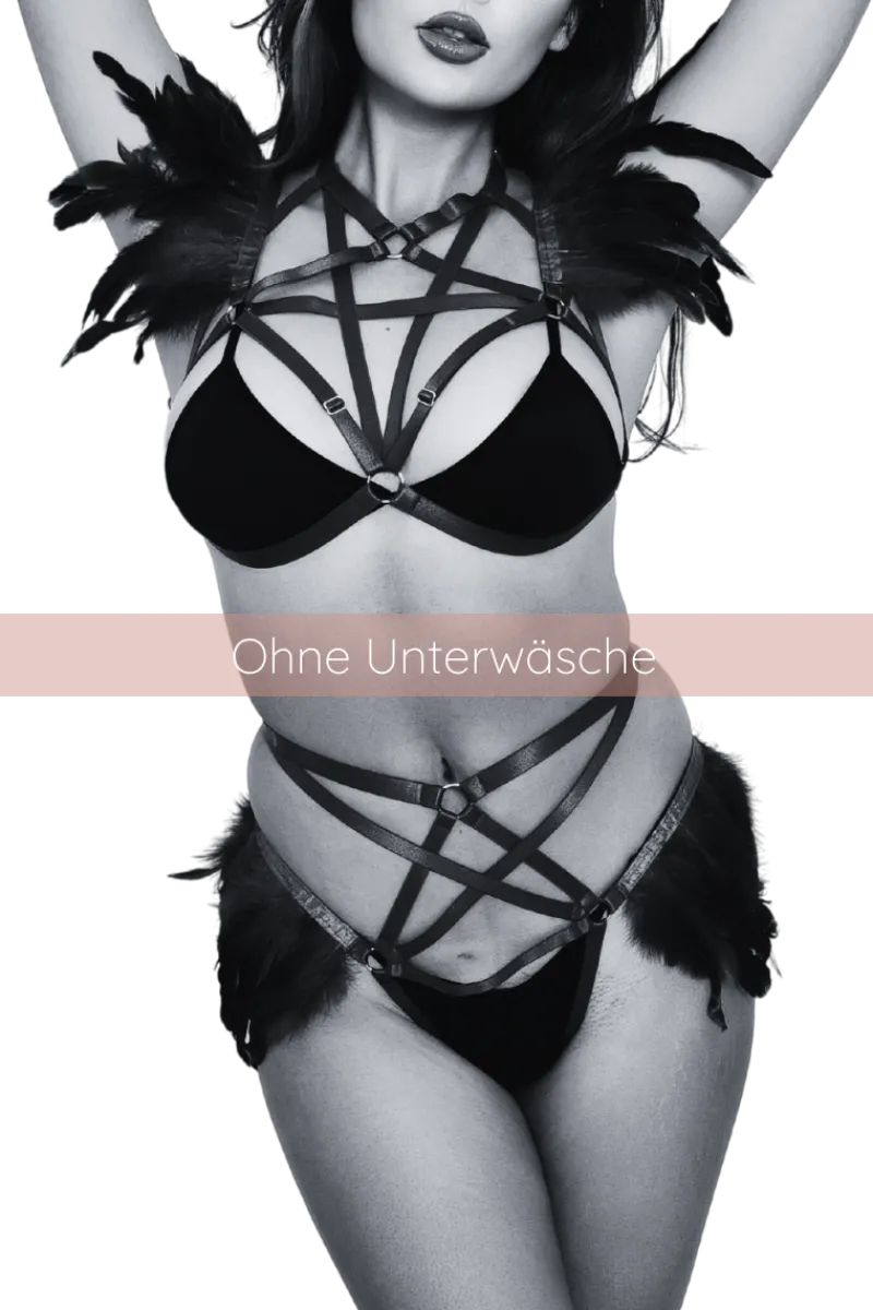 Liebeslust Harness * 2tlg. Harness Set schwarz mit Federn