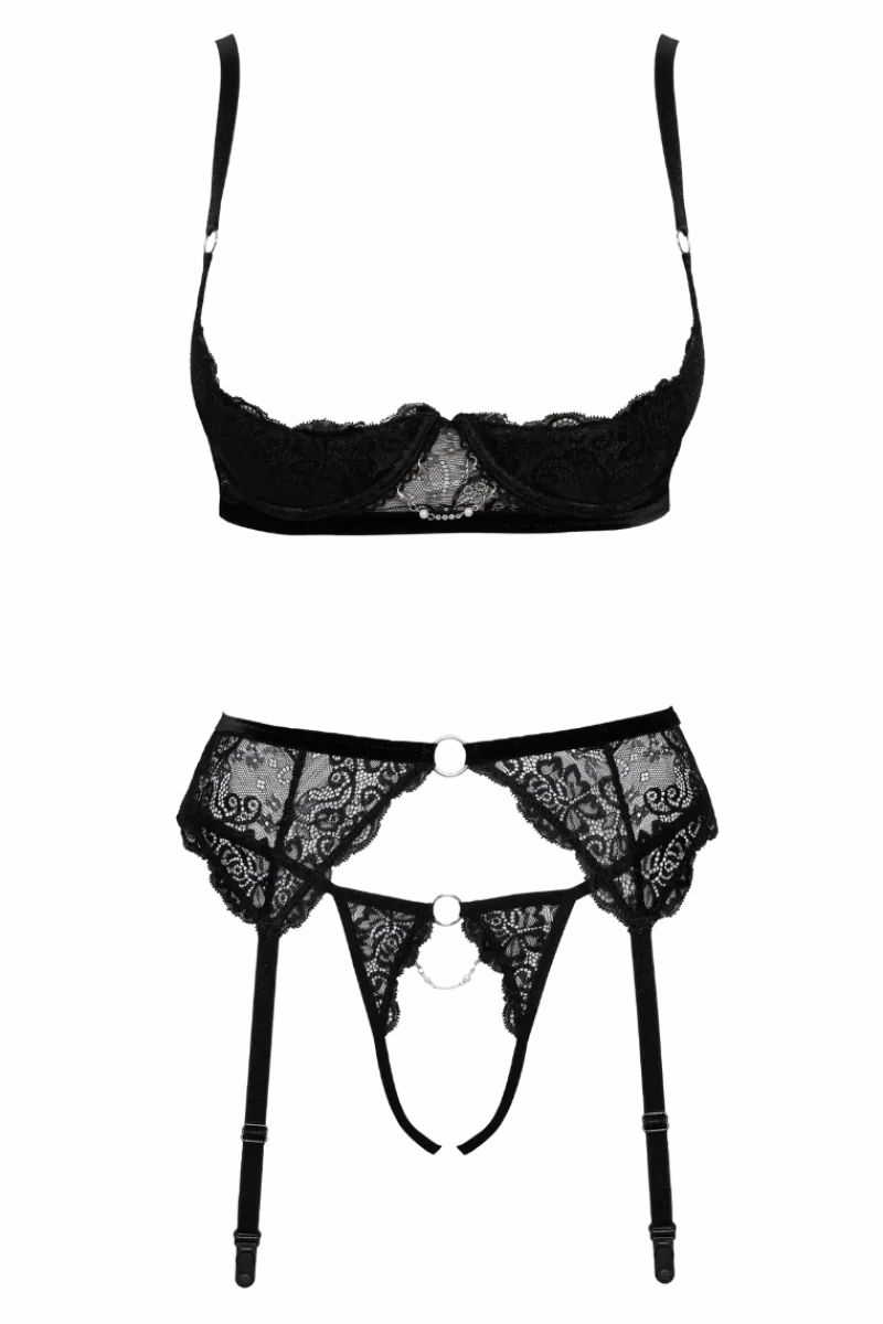 Cottelli Collection Reizwäsche Sets * 3tlg. Ouvert-Set schwarz mit Kettchen