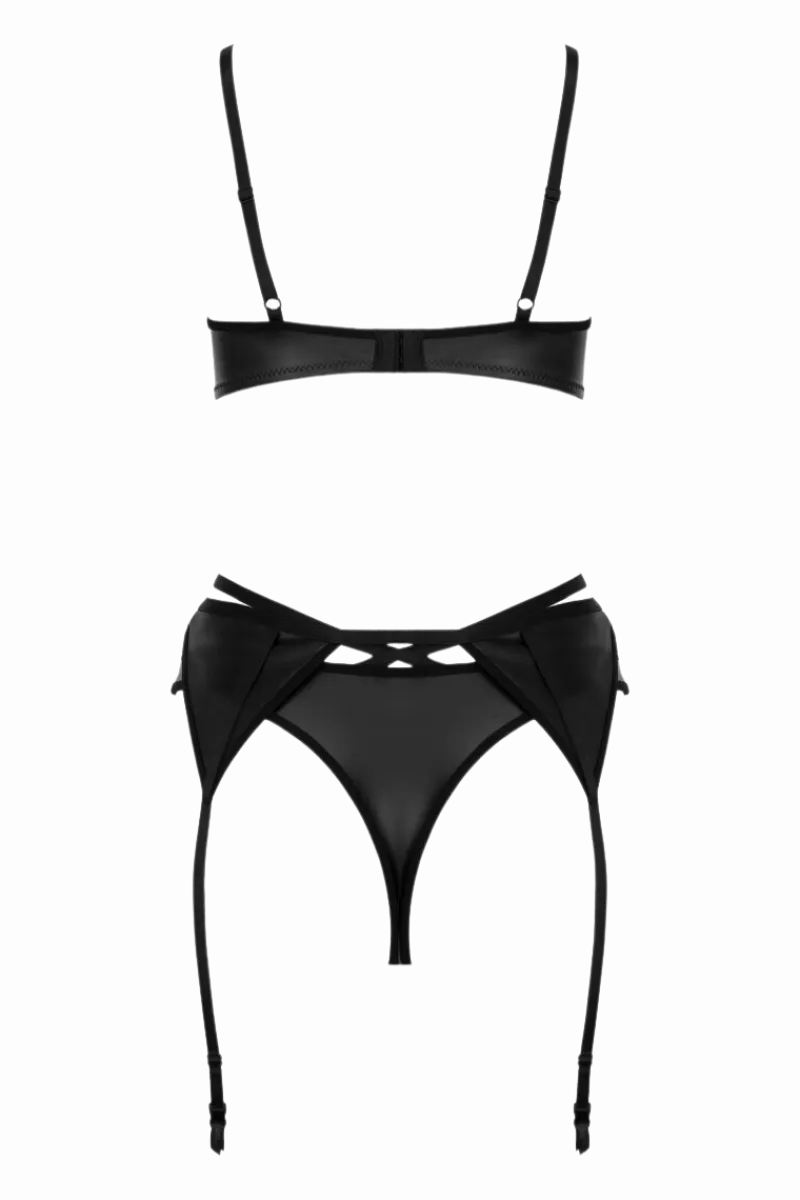 KOTEK Reizwäsche Sets|Kinky * 3tlg. Set Wetlook schwarz