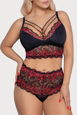 Cottelli Collection Plus Size Reizwäsche Sets * 2tlg. Spitzenset in schwarz rot Plus Size