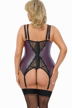 Cottelli Collection Plus Size Strapscorsagen * 2tlg Strapshemd-Set lila/schwarz