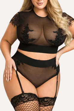Liebeslust Reizwäsche Sets * 2tlg. Straps-Set schwarz transparent Plus Size