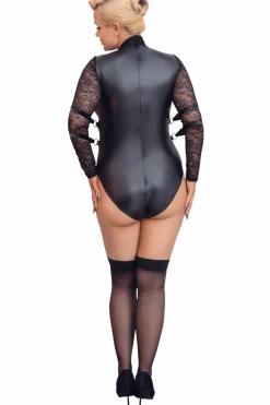 Cottelli Collection Plus Size Kinky * Wetlook Body mit Spitzenärmeln Plus Size