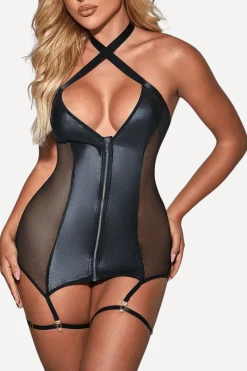 Liebeslust Strapscorsagen|Negligee & Babydoll * Wetlook Strapskleid schwarz