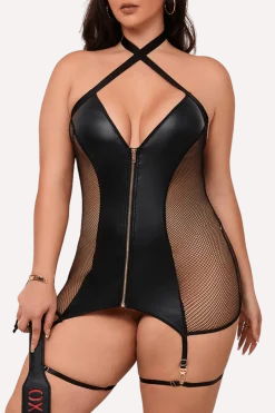 Liebeslust Strapscorsagen|Kinky * Wetlook Strapskleid schwarz Plus Size